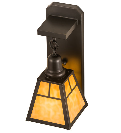Meyda Lighting T Mission 6" Craftsman Brown Wall Sconce With Beige Art Shade Glass