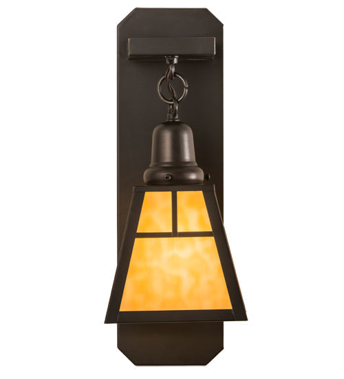 Meyda Lighting T Mission 6" Craftsman Brown Wall Sconce With Beige Art Shade Glass