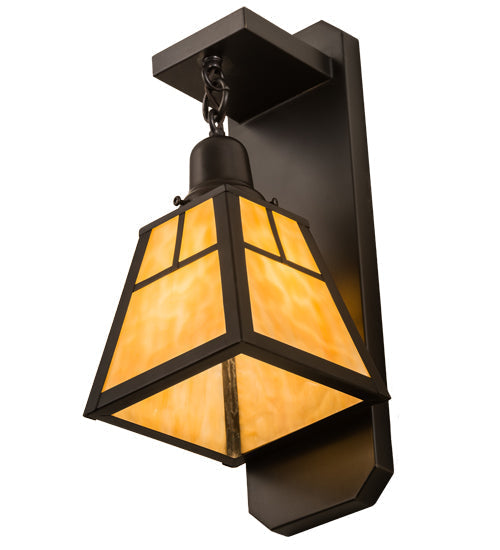 Meyda Lighting T Mission 6" Craftsman Brown Wall Sconce With Beige Art Shade Glass