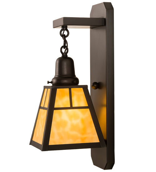 Meyda Lighting T Mission 6" Craftsman Brown Wall Sconce With Beige Art Shade Glass