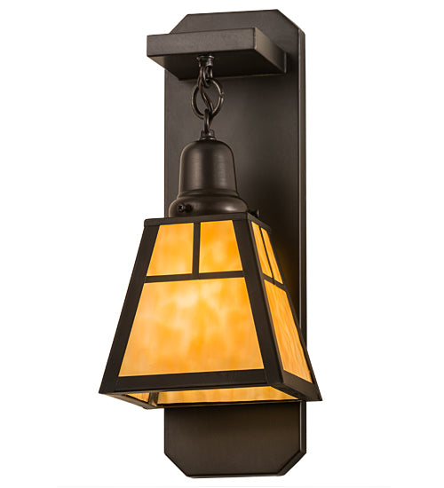 Meyda Lighting T Mission 6" Craftsman Brown Wall Sconce With Beige Art Shade Glass
