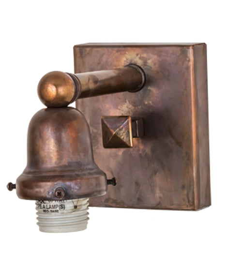 Meyda Lighting T Mission 6" Vintage Brass Wall Sconce With Beige Iridescent Shade Glass
