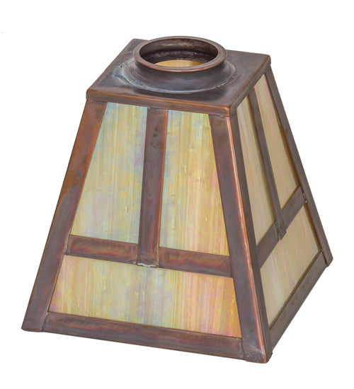 Meyda Lighting T Mission 6" Vintage Brass Wall Sconce With Beige Iridescent Shade Glass