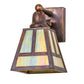 Meyda Lighting T Mission 6" Vintage Brass Wall Sconce With Beige Iridescent Shade Glass