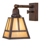 Meyda Lighting T Mission 6" Vintage Brass Wall Sconce With Beige Iridescent Shade Glass
