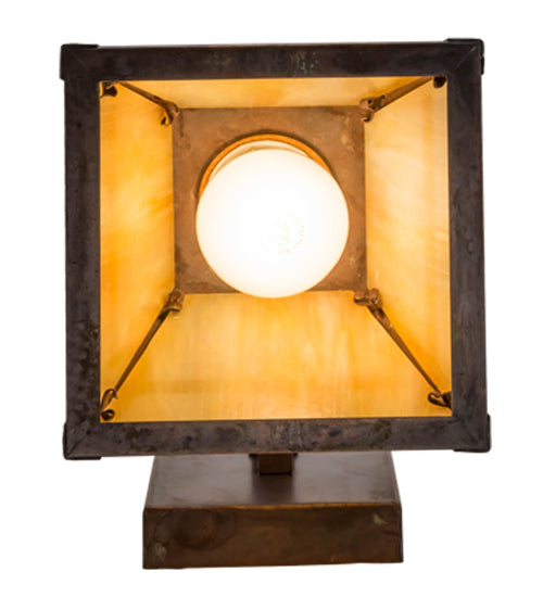 Meyda Lighting T Mission 6" Vintage Brass Wall Sconce With Beige Iridescent Shade Glass