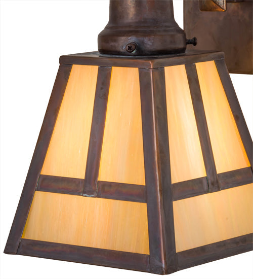 Meyda Lighting T Mission 6" Vintage Brass Wall Sconce With Beige Iridescent Shade Glass