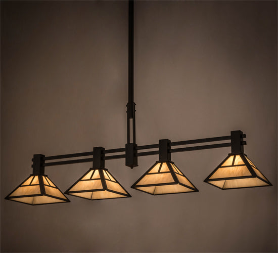 Meyda Lighting T Mission 64" 4-Light Timeless Bronze Island Pendant Light With Beige Sahara Taupe Idalight Shade Glass