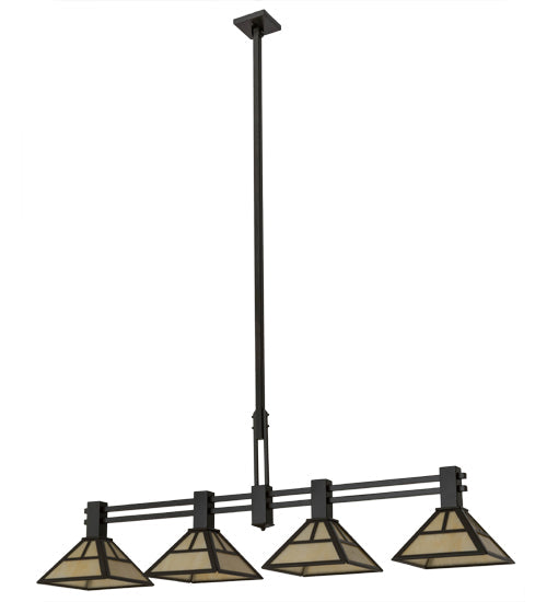 Meyda Lighting T Mission 64" 4-Light Timeless Bronze Island Pendant Light With Beige Sahara Taupe Idalight Shade Glass