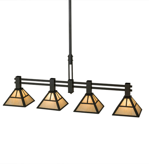 Meyda Lighting T Mission 64" 4-Light Timeless Bronze Island Pendant Light With Beige Sahara Taupe Idalight Shade Glass