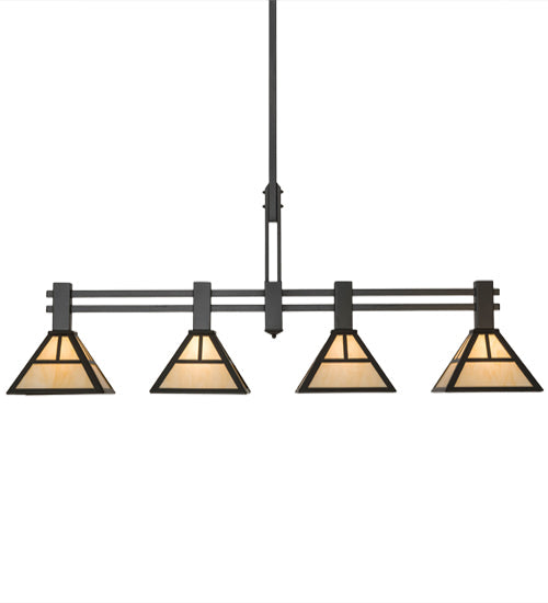 Meyda Lighting T Mission 64" 4-Light Timeless Bronze Island Pendant Light With Beige Sahara Taupe Idalight Shade Glass