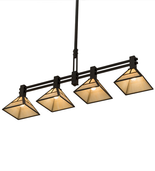 Meyda Lighting T Mission 64" 4-Light Timeless Bronze Island Pendant Light With Beige Sahara Taupe Idalight Shade Glass