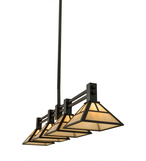 Meyda Lighting T Mission 64" 4-Light Timeless Bronze Island Pendant Light With Beige Sahara Taupe Idalight Shade Glass
