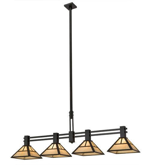 Meyda Lighting T Mission 64" 4-Light Timeless Bronze Island Pendant Light With Beige Sahara Taupe Idalight Shade Glass