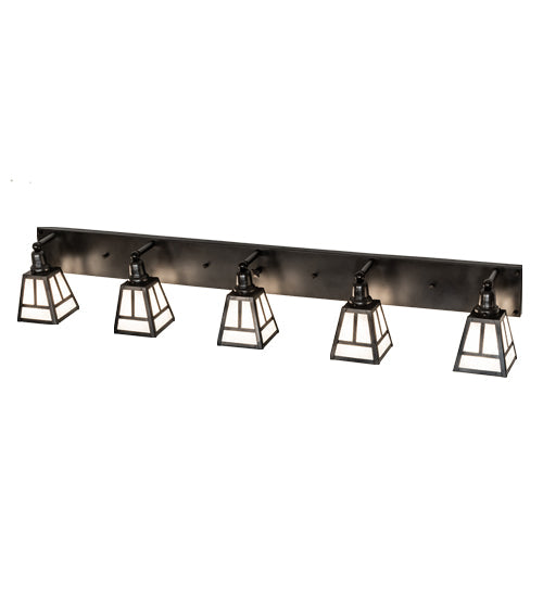 Meyda Lighting T Mission 64" 5-Light Craftsman Brown Vanity Light With White Shade Glass