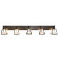 Meyda Lighting T Mission 64" 5-Light Craftsman Brown Vanity Light With White Shade Glass