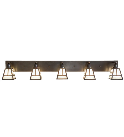 Meyda Lighting T Mission 64" 5-Light Craftsman Brown Vanity Light With White Shade Glass