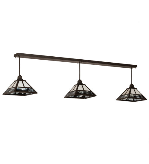 Meyda Lighting "T Mission" 84" 3-Light Oil Rubbed Bronze Island Pendant Light With White Opal & Black Baroque Shade Glass