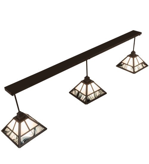 Meyda Lighting "T Mission" 84" 3-Light Oil Rubbed Bronze Island Pendant Light With White Opal & Black Baroque Shade Glass
