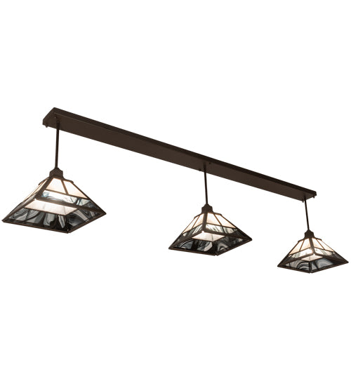 Meyda Lighting "T Mission" 84" 3-Light Oil Rubbed Bronze Island Pendant Light With White Opal & Black Baroque Shade Glass