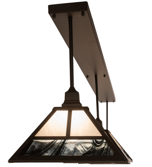 Meyda Lighting "T Mission" 84" 3-Light Oil Rubbed Bronze Island Pendant Light With White Opal & Black Baroque Shade Glass