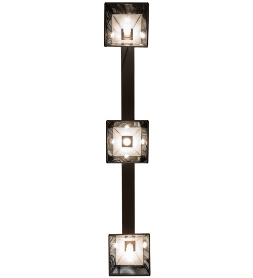 Meyda Lighting "T Mission" 84" 3-Light Oil Rubbed Bronze Island Pendant Light With White Opal & Black Baroque Shade Glass