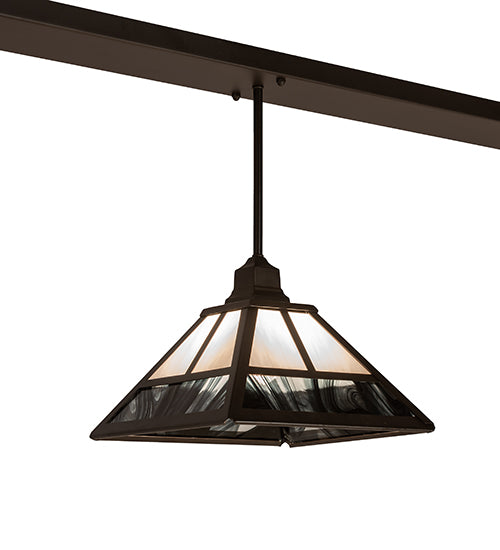 Meyda Lighting "T Mission" 84" 3-Light Oil Rubbed Bronze Island Pendant Light With White Opal & Black Baroque Shade Glass
