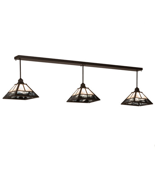 Meyda Lighting "T Mission" 84" 3-Light Oil Rubbed Bronze Island Pendant Light With White Opal & Black Baroque Shade Glass