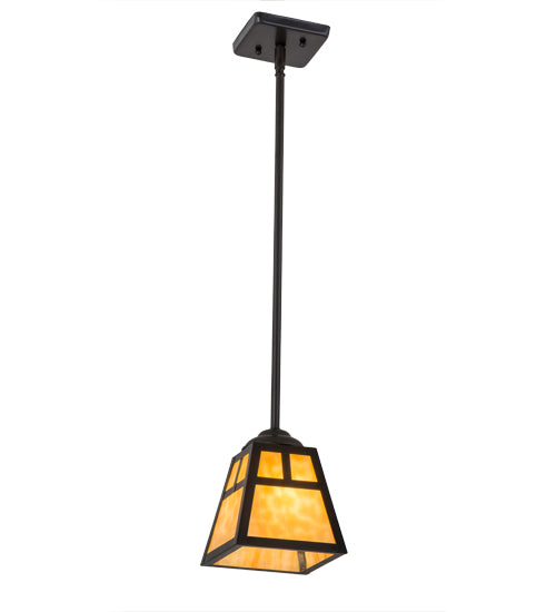 Meyda Lighting "T" Mission 9" Craftsman Brown Mini Pendant Light With Beige Art Shade Glass