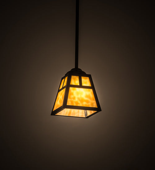 Meyda Lighting "T" Mission 9" Craftsman Brown Mini Pendant Light With Beige Art Shade Glass
