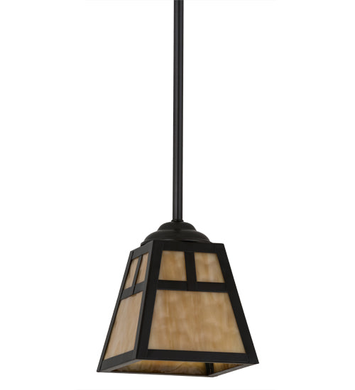 Meyda Lighting "T" Mission 9" Craftsman Brown Mini Pendant Light With Beige Art Shade Glass