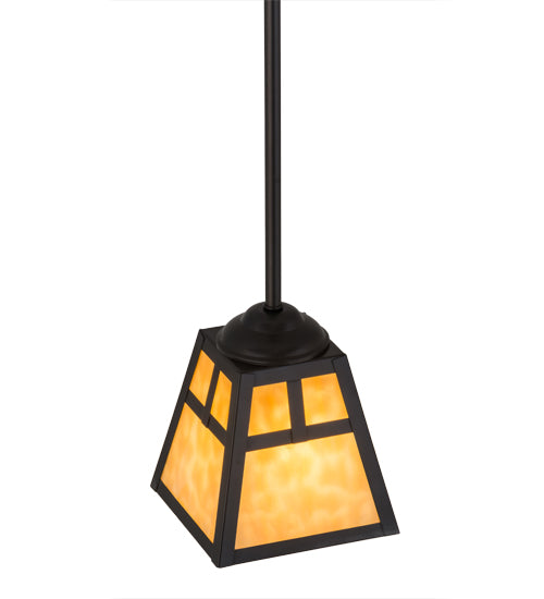 Meyda Lighting "T" Mission 9" Craftsman Brown Mini Pendant Light With Beige Art Shade Glass
