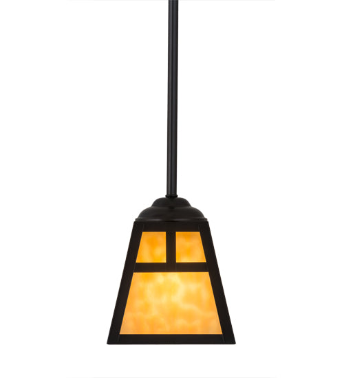 Meyda Lighting "T" Mission 9" Craftsman Brown Mini Pendant Light With Beige Art Shade Glass