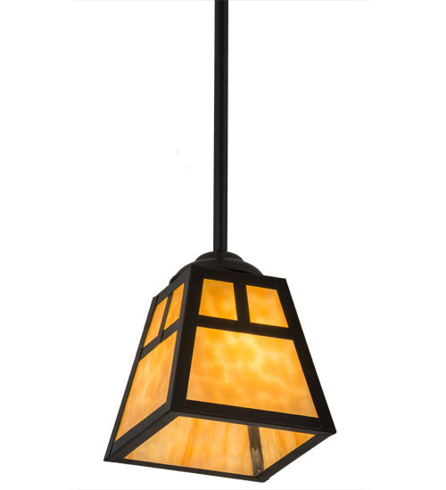 Meyda Lighting "T" Mission 9" Craftsman Brown Mini Pendant Light With Beige Art Shade Glass