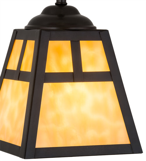 Meyda Lighting "T" Mission 9" Craftsman Brown Mini Pendant Light With Beige Art Shade Glass