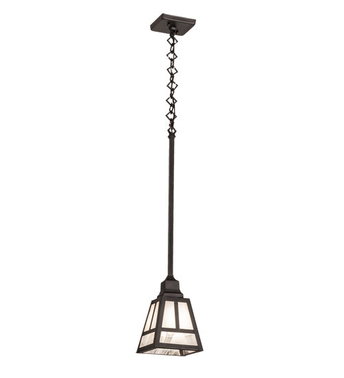 Meyda Lighting "T" Mission" 9" Craftsman Brown Pendant Light With White Swirl Shade Glass