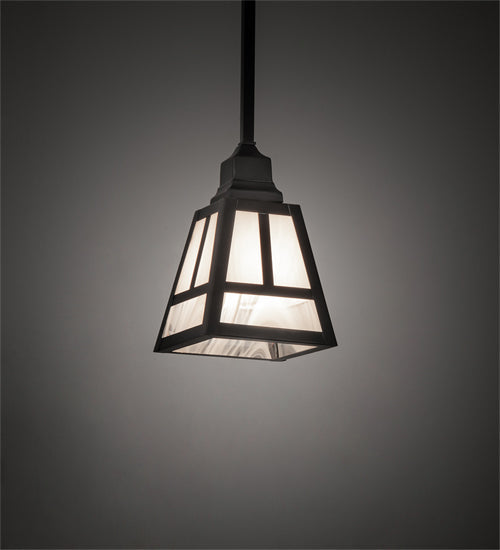 Meyda Lighting "T" Mission" 9" Craftsman Brown Pendant Light With White Swirl Shade Glass