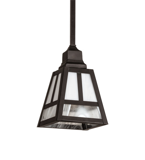 Meyda Lighting "T" Mission" 9" Craftsman Brown Pendant Light With White Swirl Shade Glass