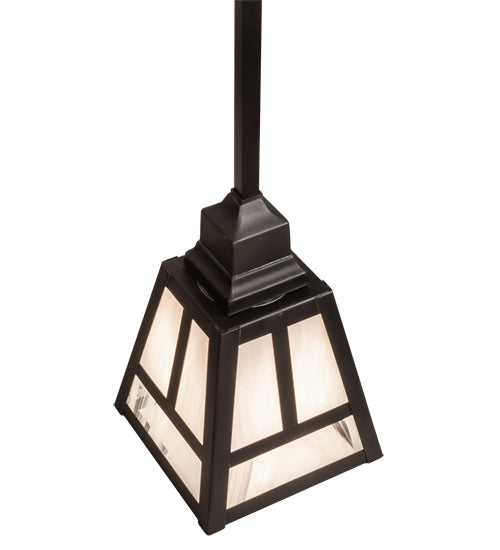 Meyda Lighting "T" Mission" 9" Craftsman Brown Pendant Light With White Swirl Shade Glass