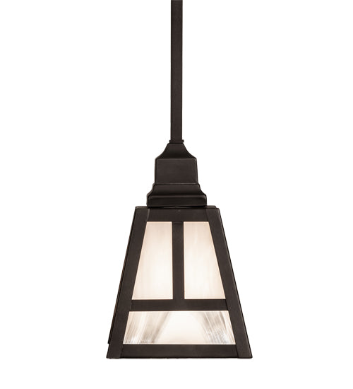 Meyda Lighting "T" Mission" 9" Craftsman Brown Pendant Light With White Swirl Shade Glass