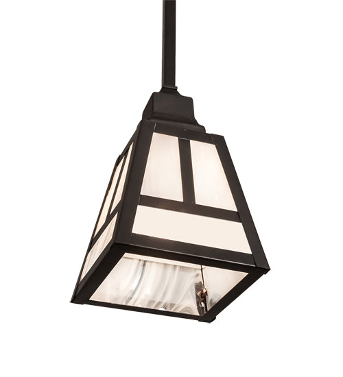 Meyda Lighting "T" Mission" 9" Craftsman Brown Pendant Light With White Swirl Shade Glass