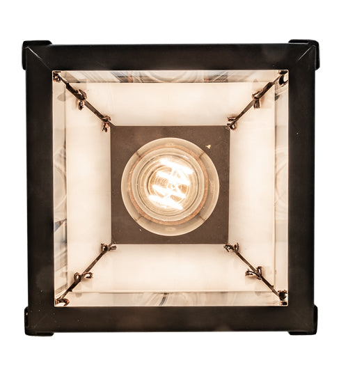 Meyda Lighting "T" Mission" 9" Craftsman Brown Pendant Light With White Swirl Shade Glass