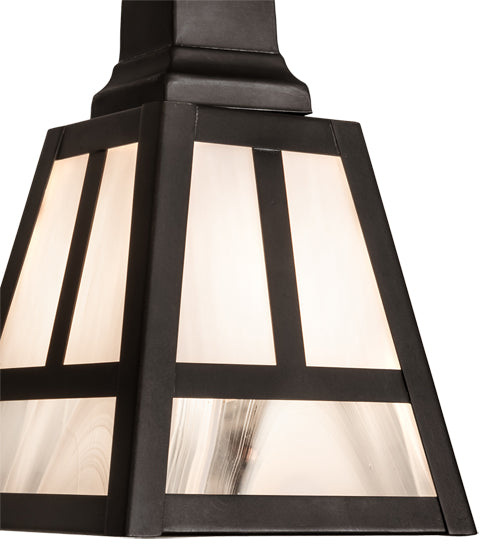 Meyda Lighting "T" Mission" 9" Craftsman Brown Pendant Light With White Swirl Shade Glass