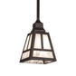 Meyda Lighting "T" Mission" 9" Craftsman Brown Pendant Light With White Swirl Shade Glass