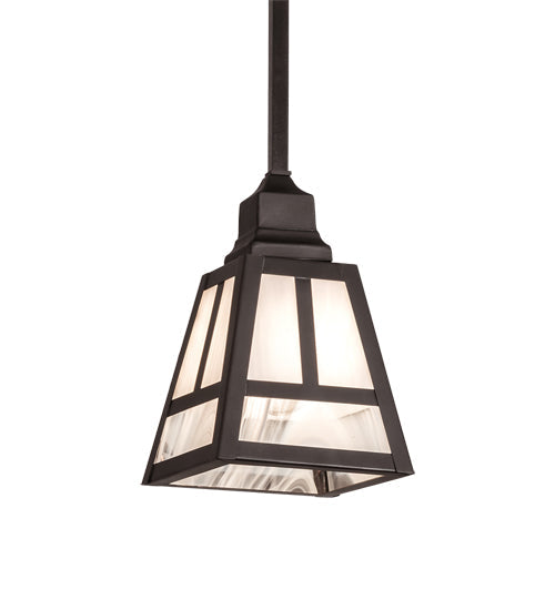 Meyda Lighting "T" Mission" 9" Craftsman Brown Pendant Light With White Swirl Shade Glass