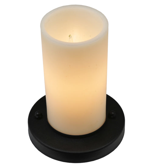 Meyda Lighting Table Top 7" Textured Black Table Lamp With Beige Shade Glass