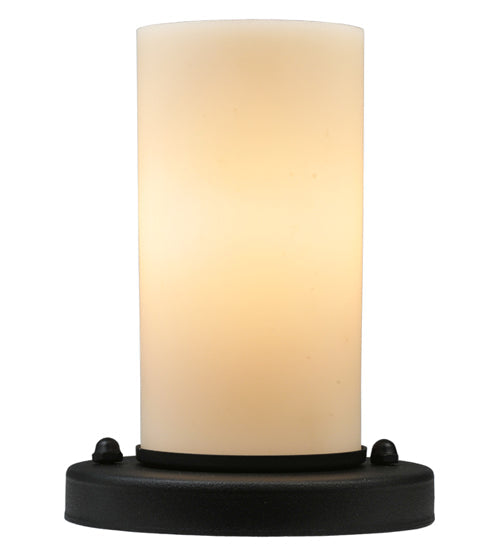 Meyda Lighting Table Top 7" Textured Black Table Lamp With Beige Shade Glass