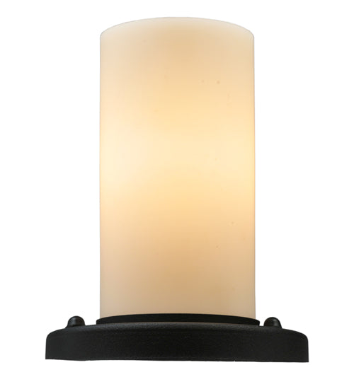 Meyda Lighting Table Top 7" Textured Black Table Lamp With Beige Shade Glass