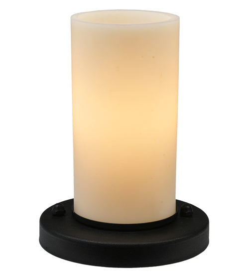 Meyda Lighting Table Top 7" Textured Black Table Lamp With Beige Shade Glass