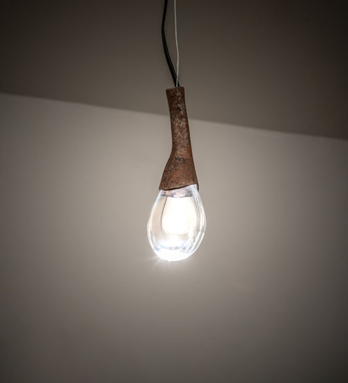 Meyda Lighting Tadpole 5" LED Rust Pendant Light With Clear Crystal Shade Glass